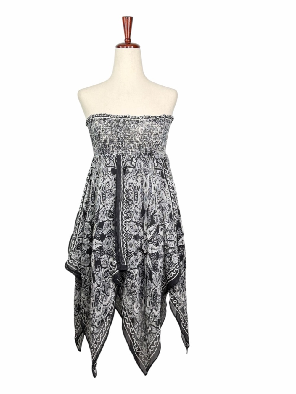 Cache VTG Silk Smock Dress? Skirt? Black Paisley Handkerchief Fairy Hem Boho Y2K
